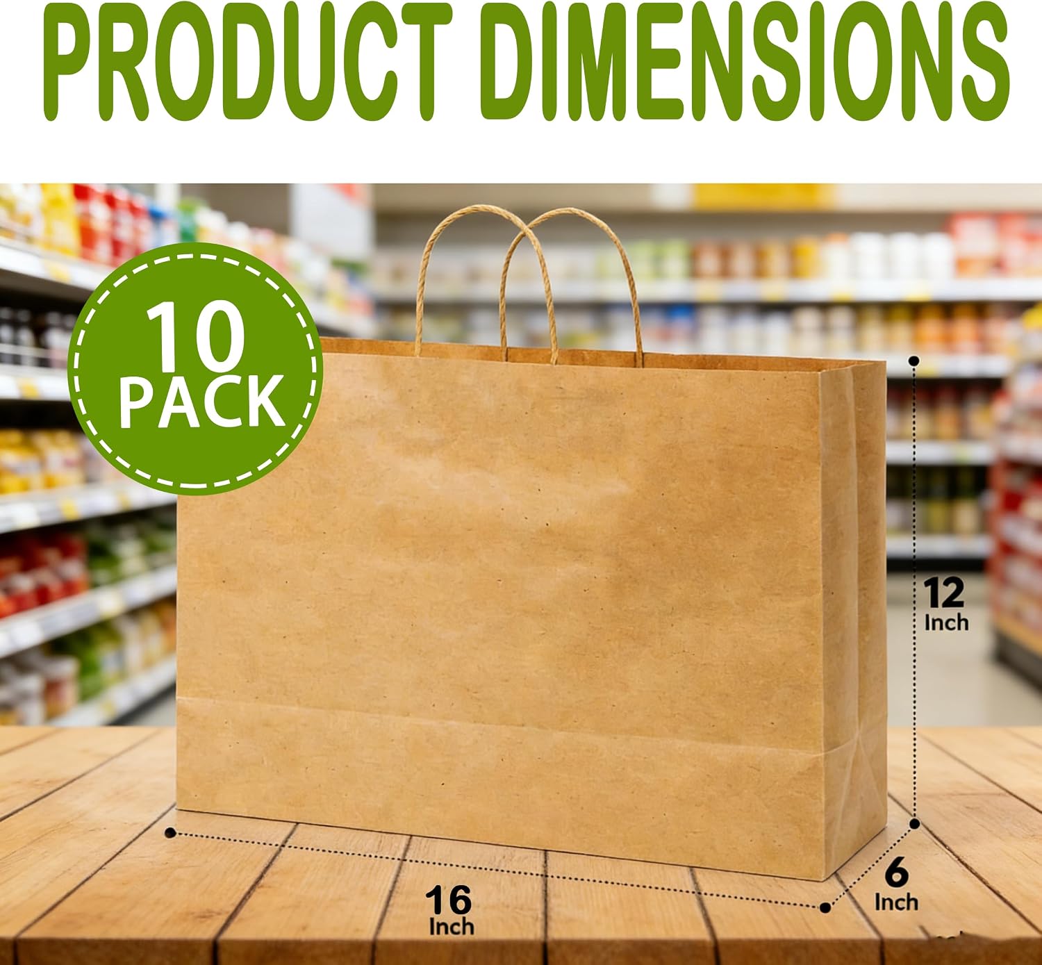 10PCS kraft paper bags,16x6x12 Inches,Large brown kraft paper bags with handles, Paper Bag, Shopping/Gift/Retail Bag