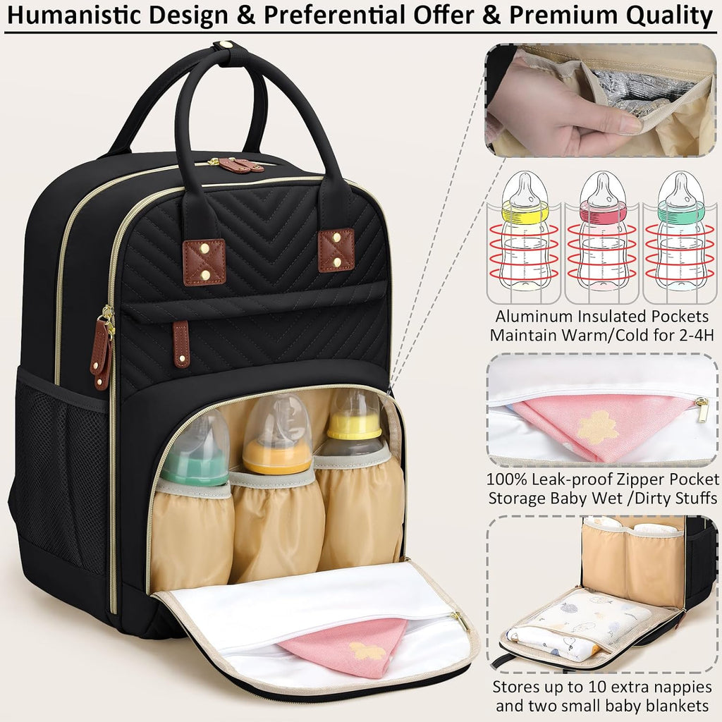 Diaper Bag Backpack for Women with Changing Pad, Baby Bag with Insulated Pockets Multifunctional Diaper Bags For Baby