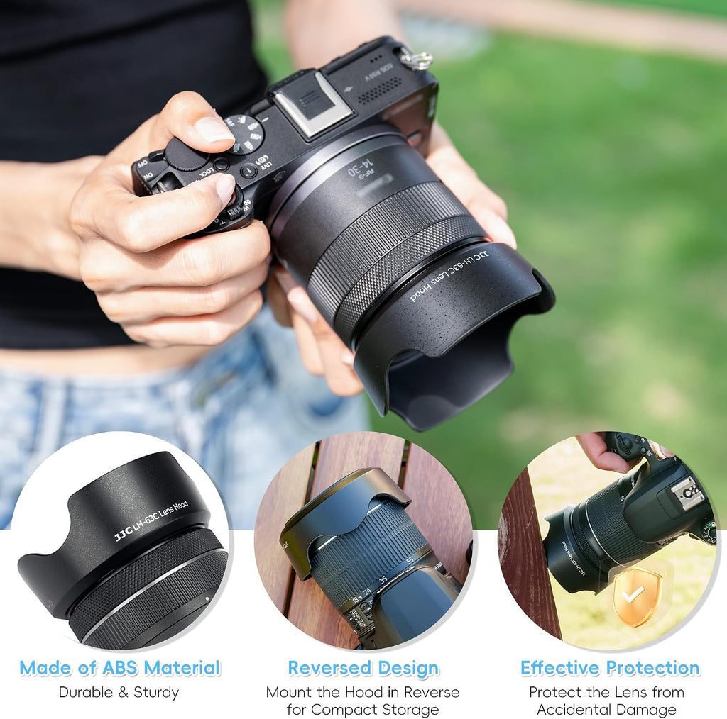 Reversible Lens Hood Shade Protector for Canon EF-S 18-55mm F3.5-5.6 F4-5.6 is STM & RF-S 14-30mm F4-6.3 IS on R50V &