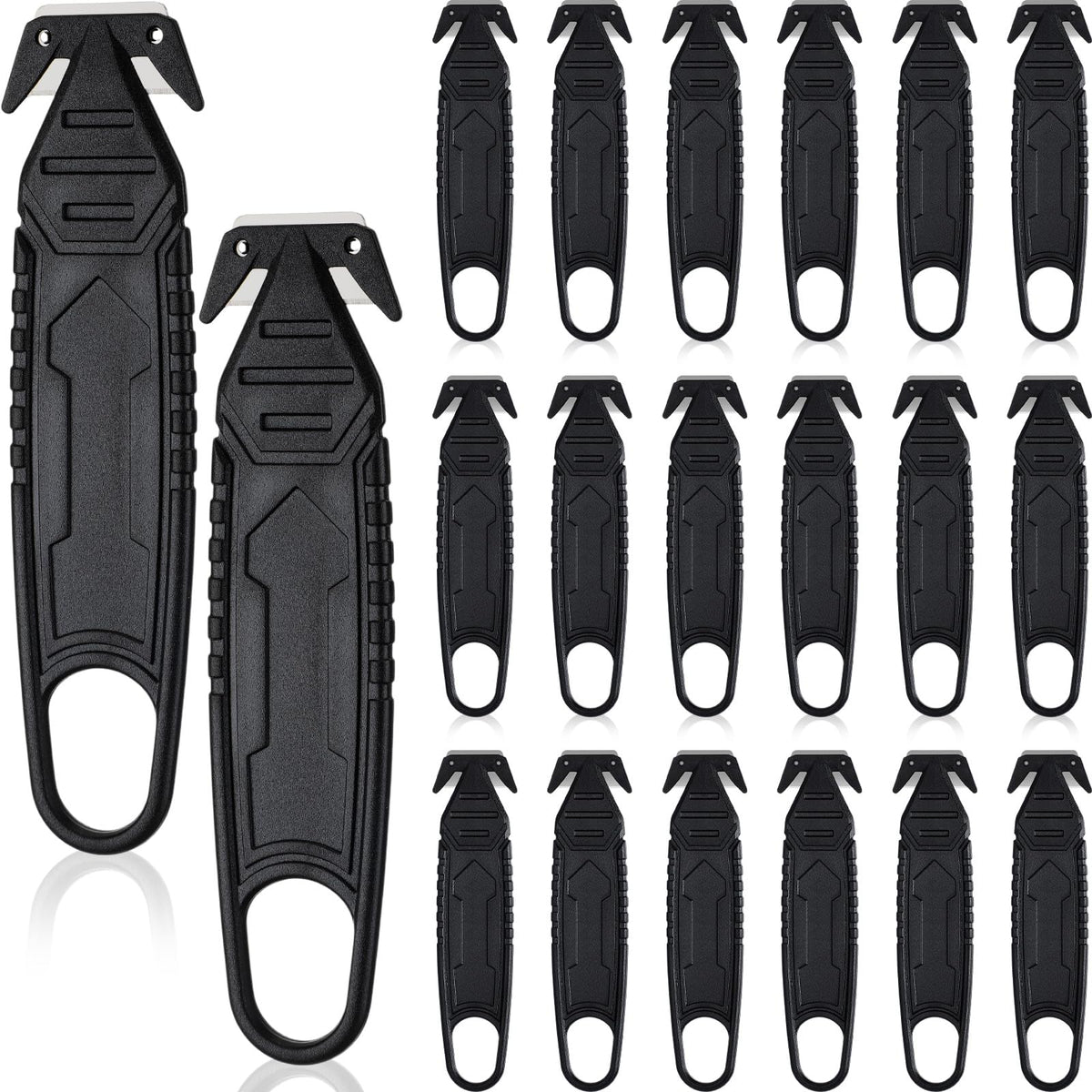 20 Pcs Safety Box Cutter with Concealed Blade Opener, Black