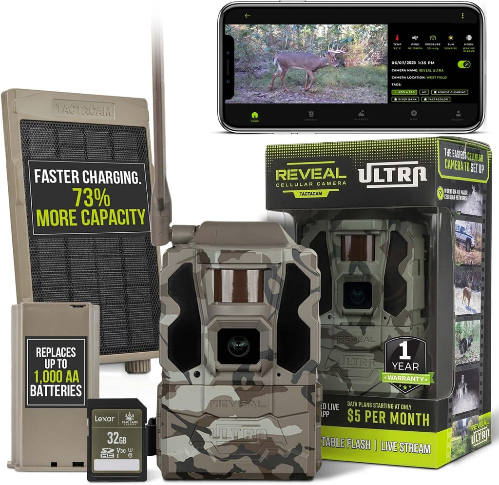 Reveal Ultra Cellular Trail Camera – 4K Photo, 1080P Video, Live Streaming, GPS, Low-Glow/No-Glow Flash, LTE –