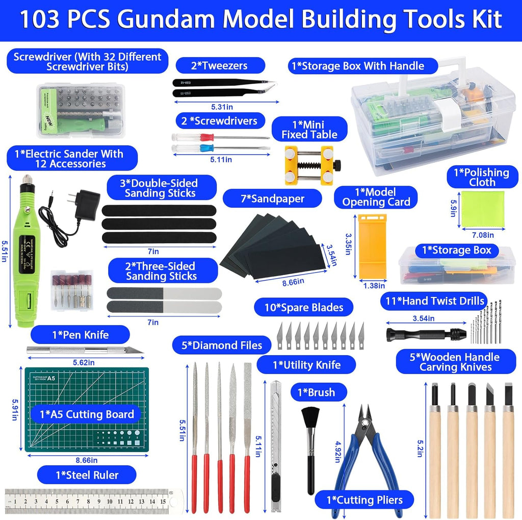 Gundam Tool Kit,103 Pcs Professional Model Tool Kit for Gundam, Modeling Tools for Plastic Models,Gunpla Tool Kits