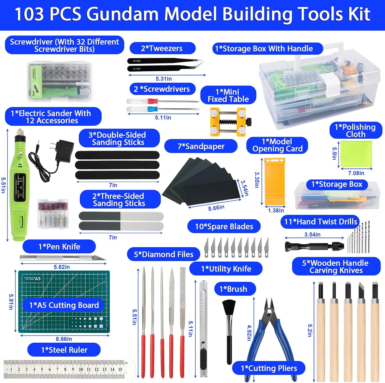 Gundam Tool Kit,103 Pcs Professional Model Tool Kit for Gundam, Modeling Tools for Plastic Models,Gunpla Tool Kits