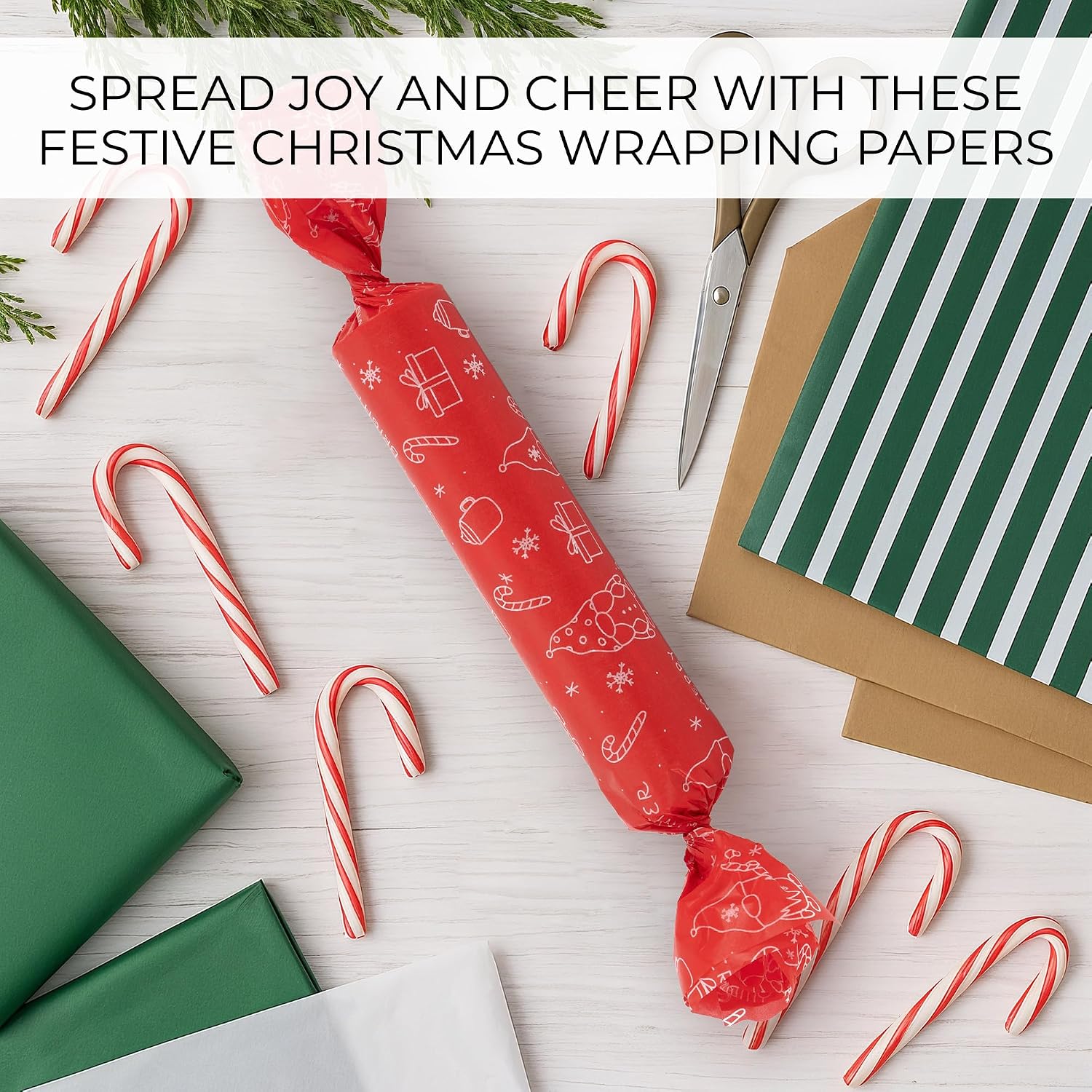 Beautiful Christmas Tissue Wrapping Paper Sheets for Gift Bags - Set of 120 Quality Tissue Papers with 6 Festive