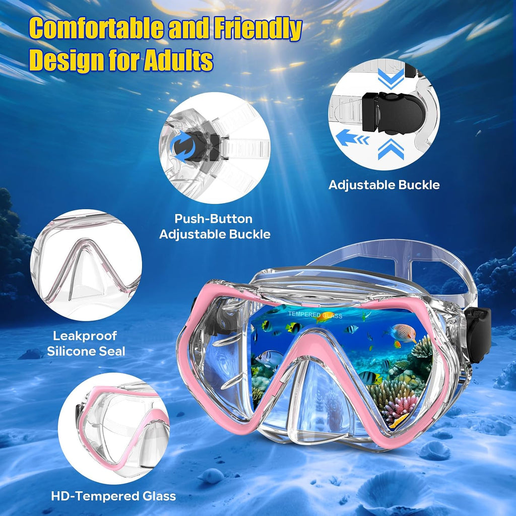 Dry Snorkel Set,Panoramic Wide View Anti-Fog Scuba Diving Mask,Professional Snorkeling Gear for Adults