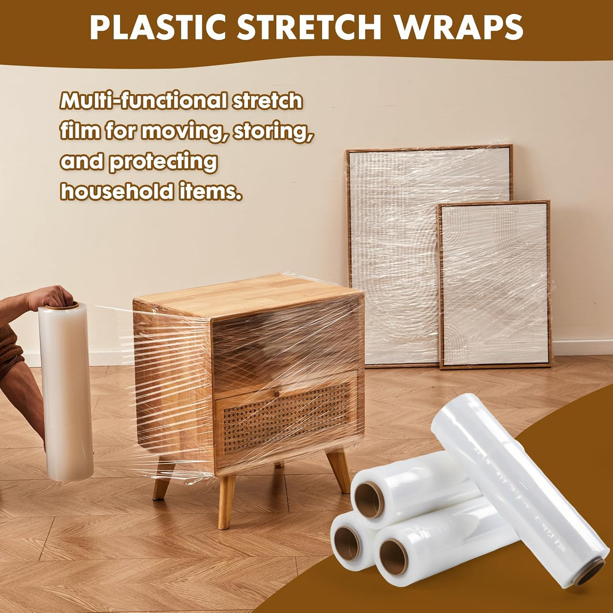 Stretch Wrap 18 Inch, 80 Gauge Pallet Wrap, 4 Rolls