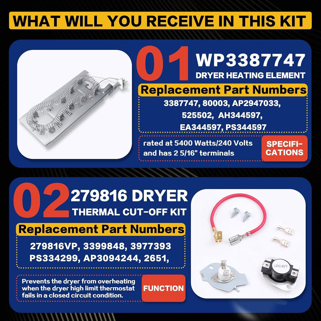MED5630HC2 MED5630HC1 Dryer Heating Element Kit Fit for May-tag MEDB765FW0