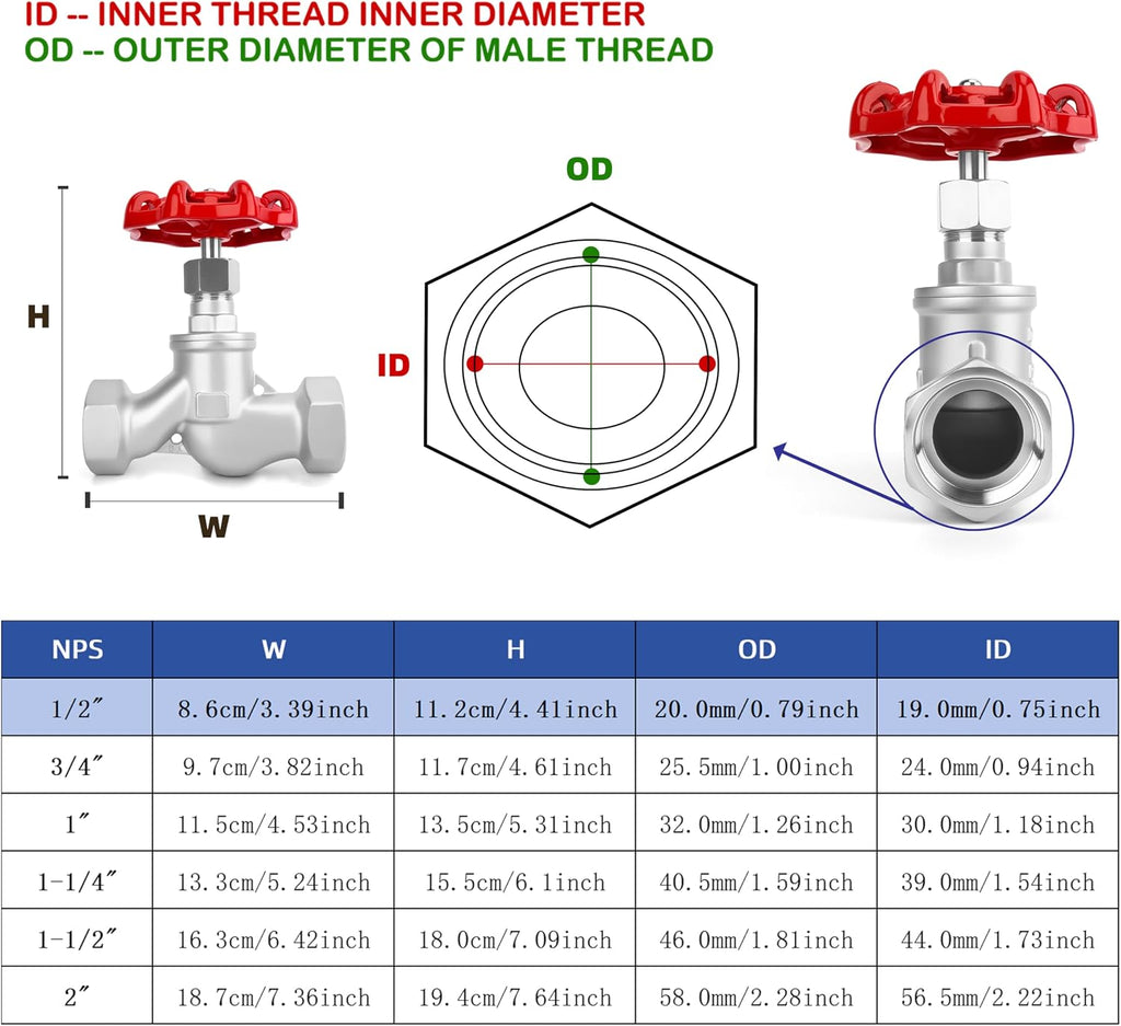 1/2" NPT S-Type Wye Pattern Globe Valve, Stainless Steel Female Thread DN15