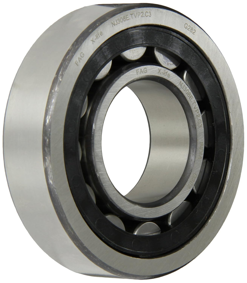 FAG NJ308E-TVP2-C3 Cylindrical Roller Bearing, Single Row, Straight Bore, Removable Inner Ring, Flanged, High Capacity, Polyamide/Nylon Cage, C3 Clearance, Metric, 40mm ID, 90mm OD, 23mm Width
