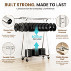 620 Lbs Heavy Duty Rolling Clothes Rack, Double Rail