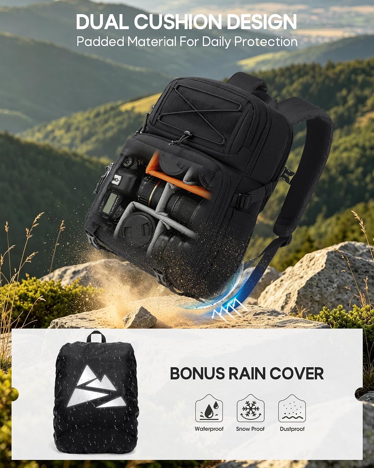 Camera Backpack, DSLR/SLR/Mirrorless Tactical Camera Bag Cases | Waterproof camera bags for photographers with 15.6"