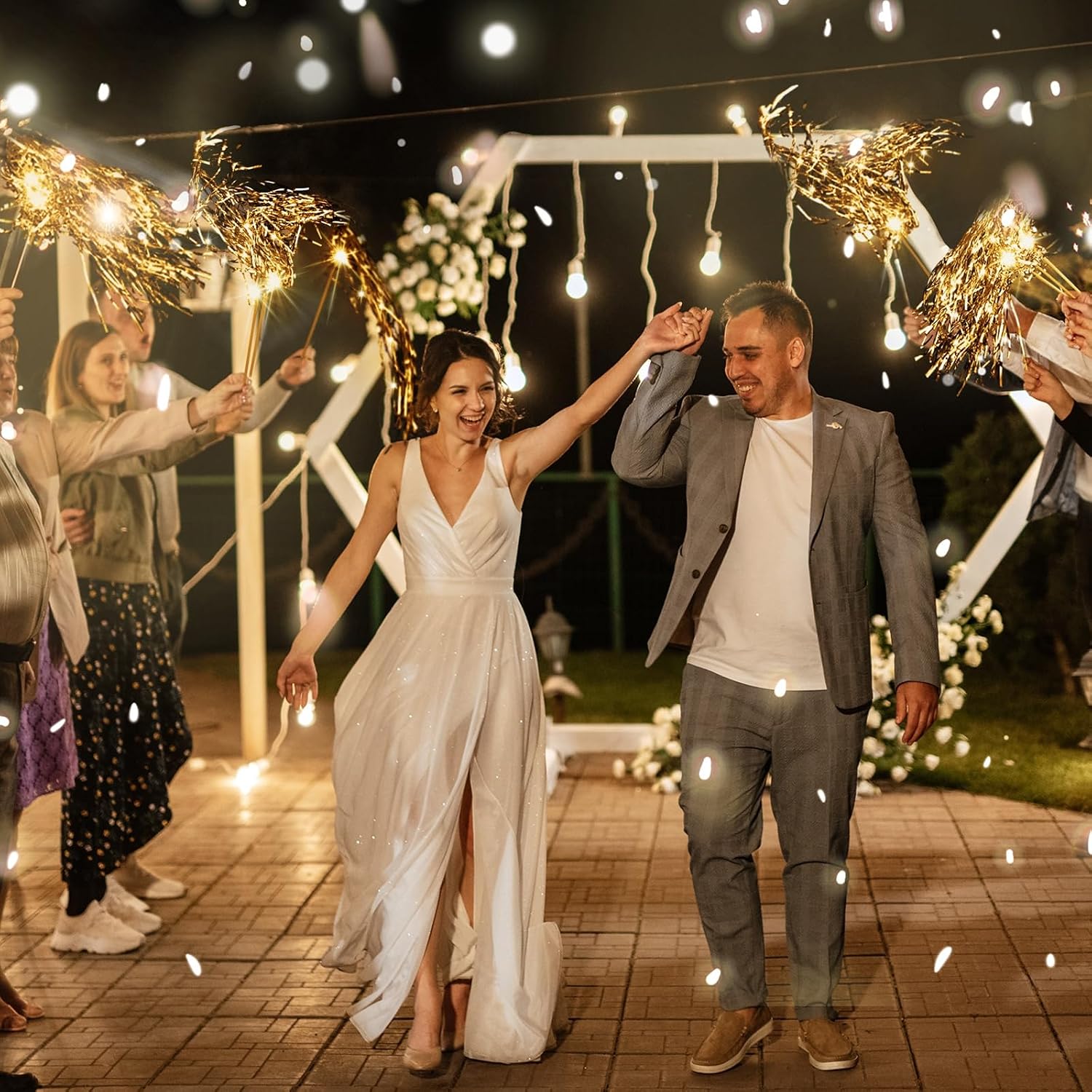 48 Pcs Light up Wedding Wands Sparkler Tinsel Send off,Champagne