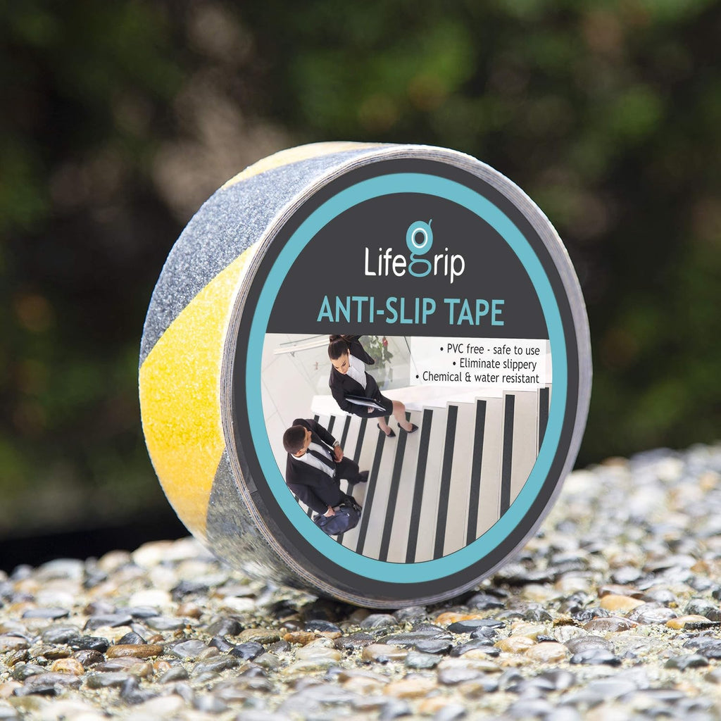 LifeGrip Yellow/Black Anti Slip Tape, 2" x60ft, Waterproof Outdoor Caution | Hi-Vis Safety Stripe for Low Light