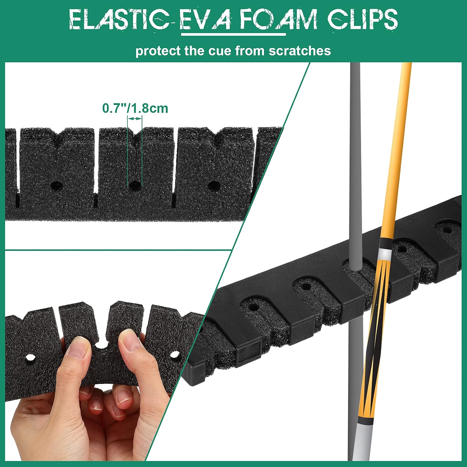 2 Pieces Pool Stick Holder Pool Cue Rack for 6 Cue Wall Mounted Table Stick, Balls Billiard Table Accessories for