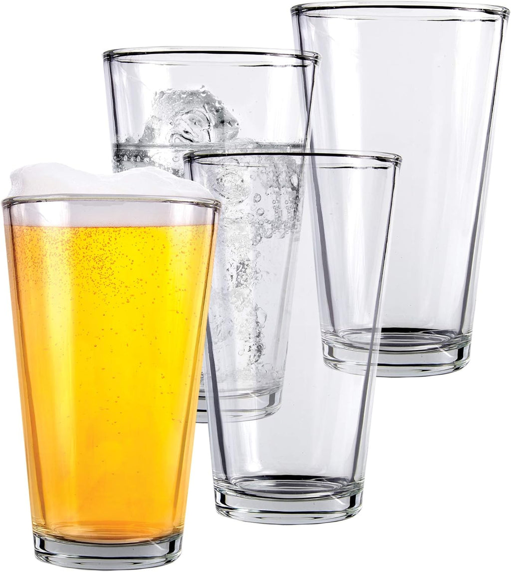 Pint Beer Glasses Set of 4 (16oz) Tall Clear Drinking Glasses