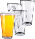 Pint Beer Glasses Set of 4 (16oz) Tall Clear Drinking Glasses