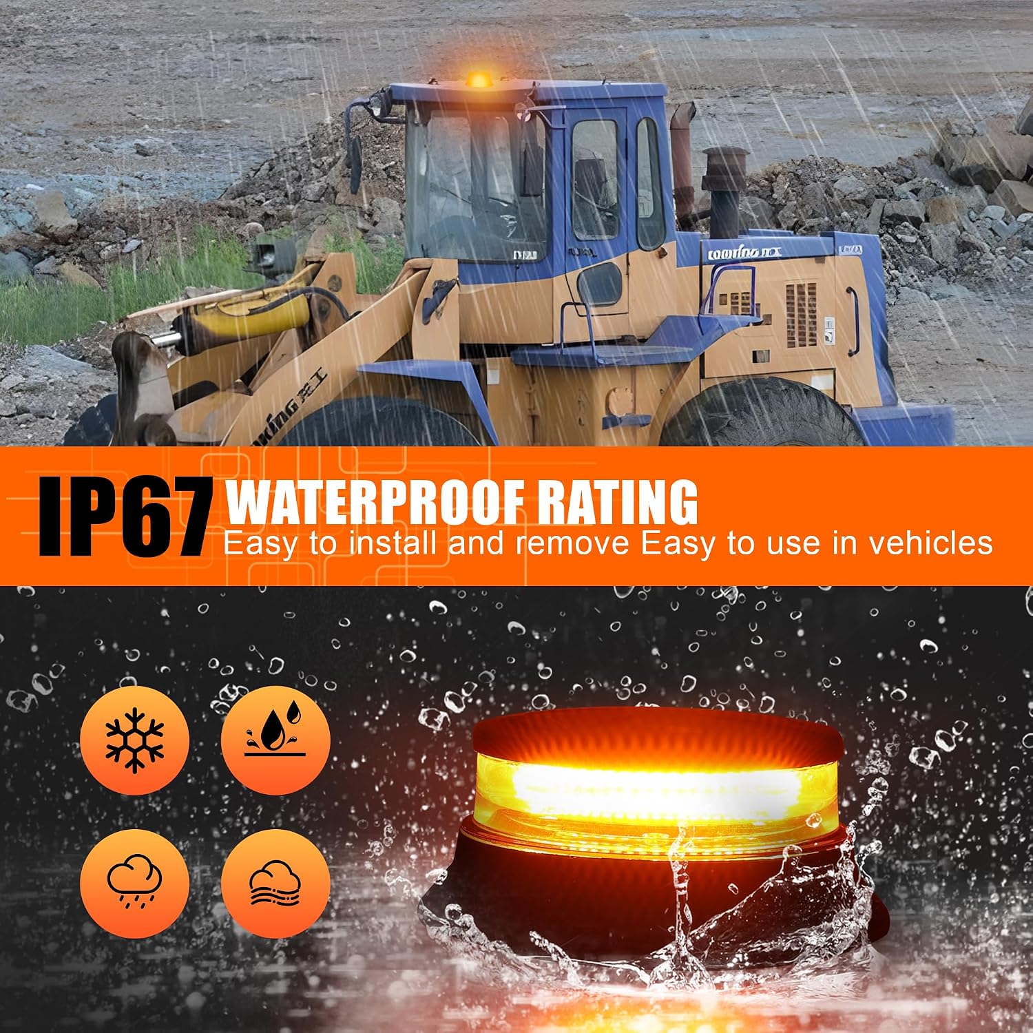 LED Amber Strobe Beacon Lights, Safety Warning Emergency Hazard Rotating Flashing Lights for Forklift Truck, Tractor