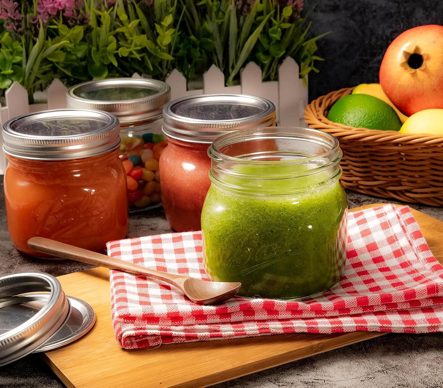 12PCS Wide Mouth Mason Jars 16oz with Airtight Lids and Bands