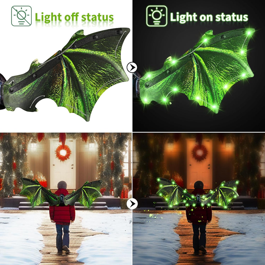 Electric Dragon Wings, Kids Dinosaur Costume Wings with LED Light & Music, Halloween Dino Dress-Up Costumes for Boys