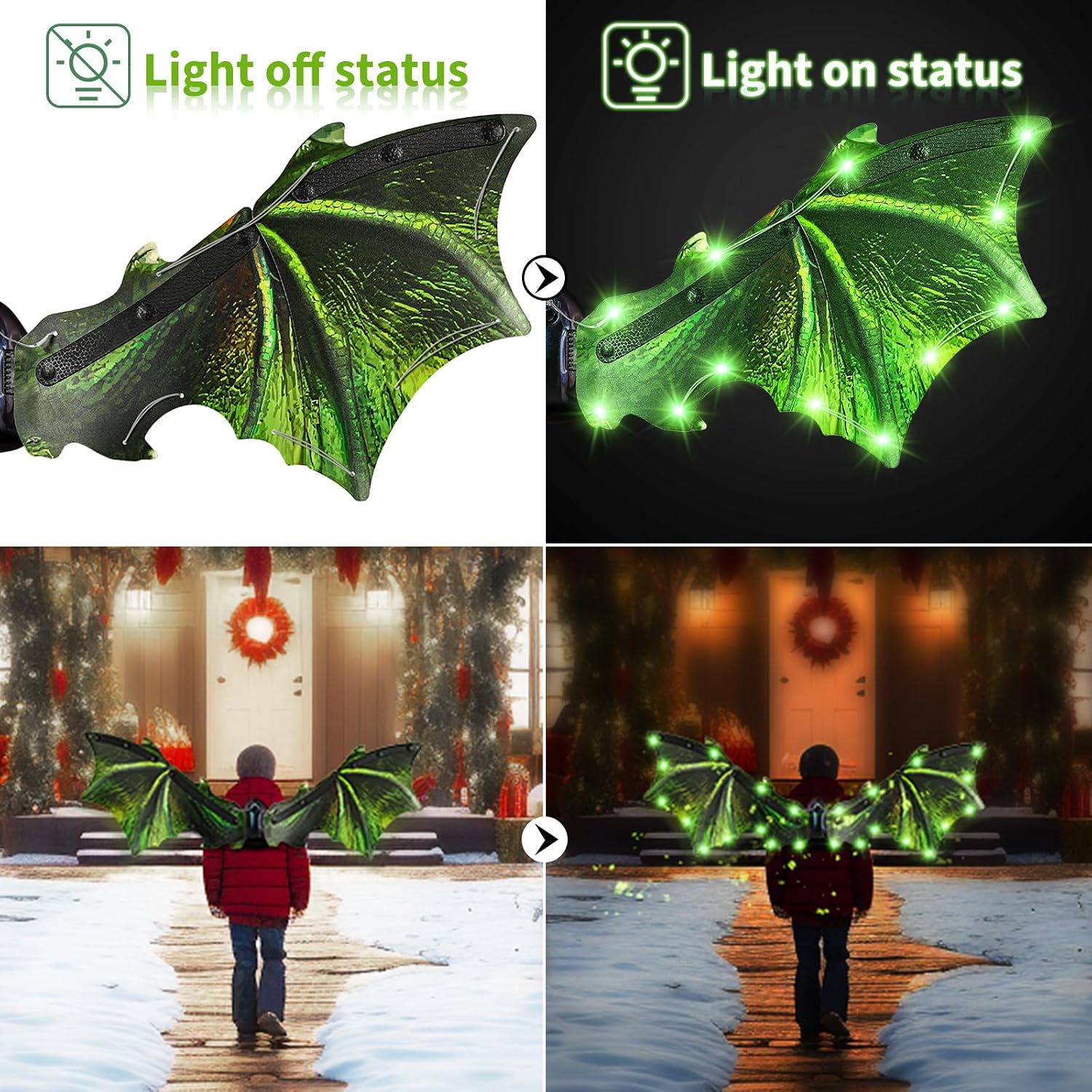 Electric Dragon Wings, Kids Dinosaur Costume Wings with LED Light & Music, Halloween Dino Dress-Up Costumes for Boys