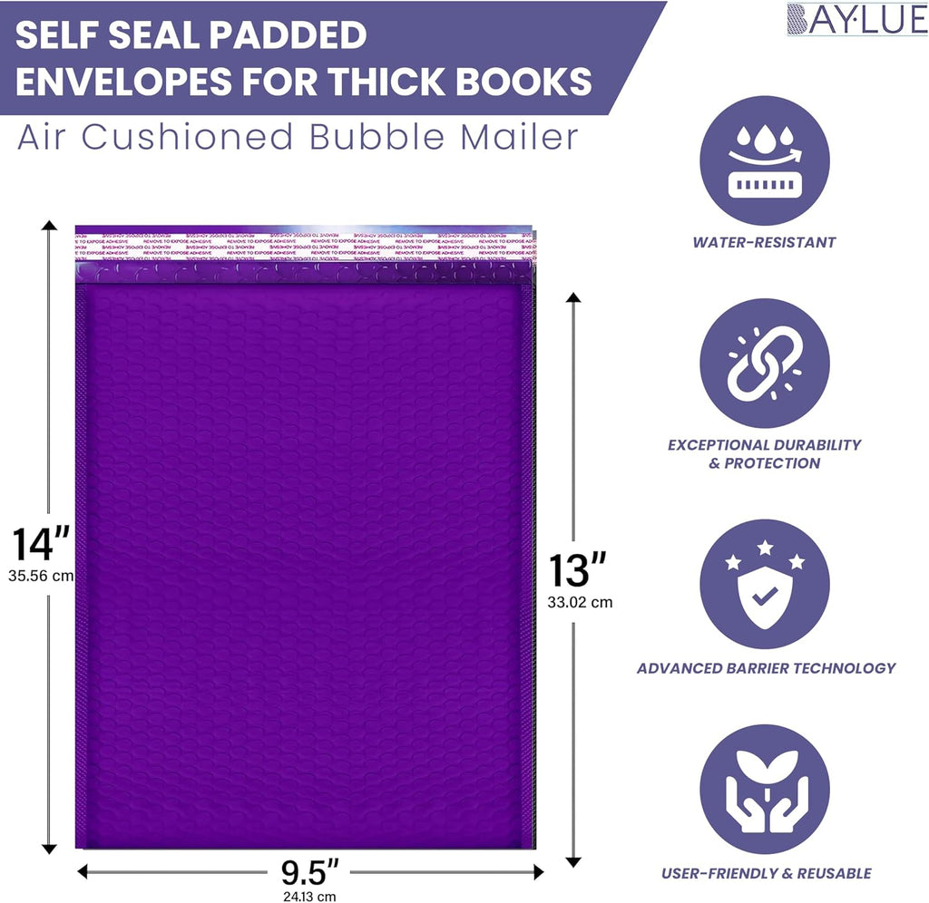 Purple Bubble Mailers 10x13, Self Seal Poly Padded Envelopes, 100 Pack Bulk