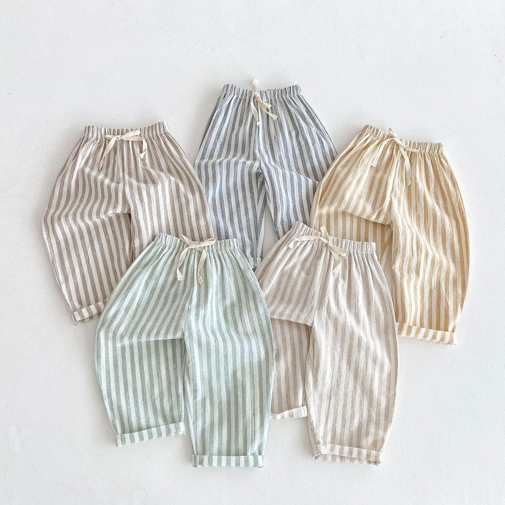 Toddler Baby Linen Pants Boy Spring Clothes Striped Toddler Pants Stretchy Drawstring Elastic Waisted Trousers 3M-5T