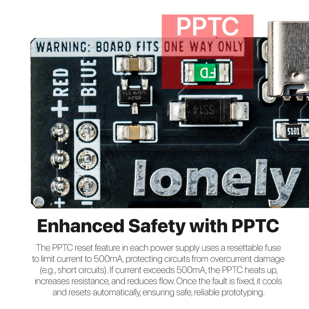 Lonely Binary 3-Pack Breadboard Power Supply 3.3V 5V USB-C Switchable
