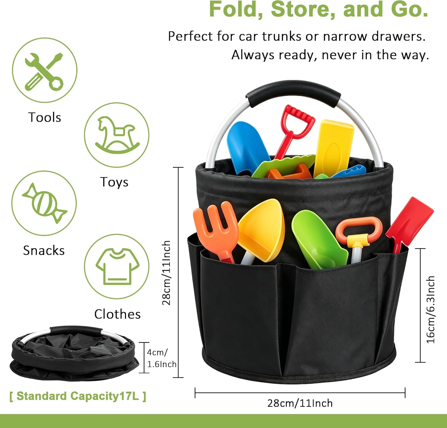 Cleaning Caddy with Handle 17L Cleaning Supplies Organizer Foldable Storage Basket Portable Cleaning Supply Caddy