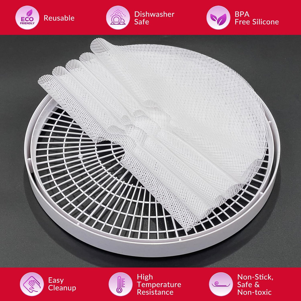 Pack of 5 Premium Non stick Round Silicone Dehydrator Sheets For Fruit Dryer Mesh