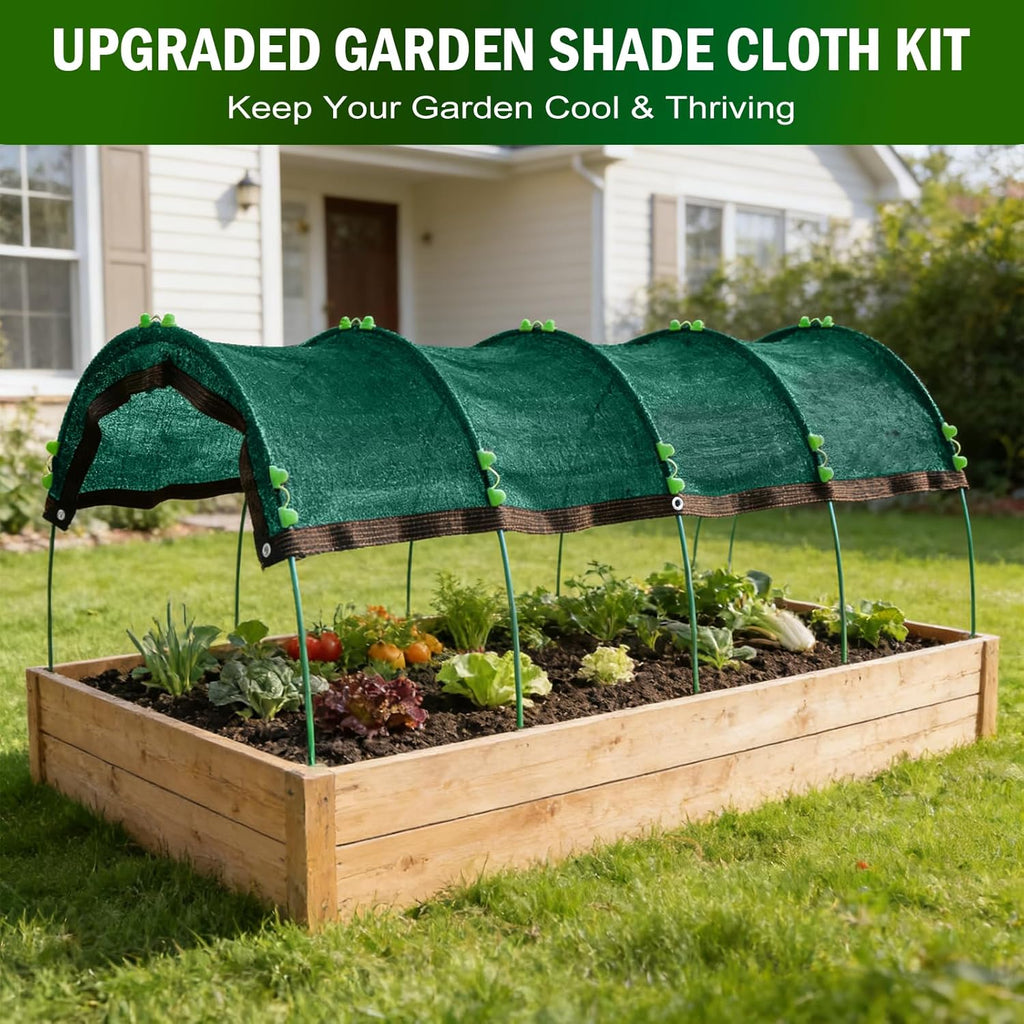 Garden Shade Kit 78.7"x39.4", 70% Green Shade Cloth with Hoops for Plants, Raised Garden Bed Shade Cover for Heat