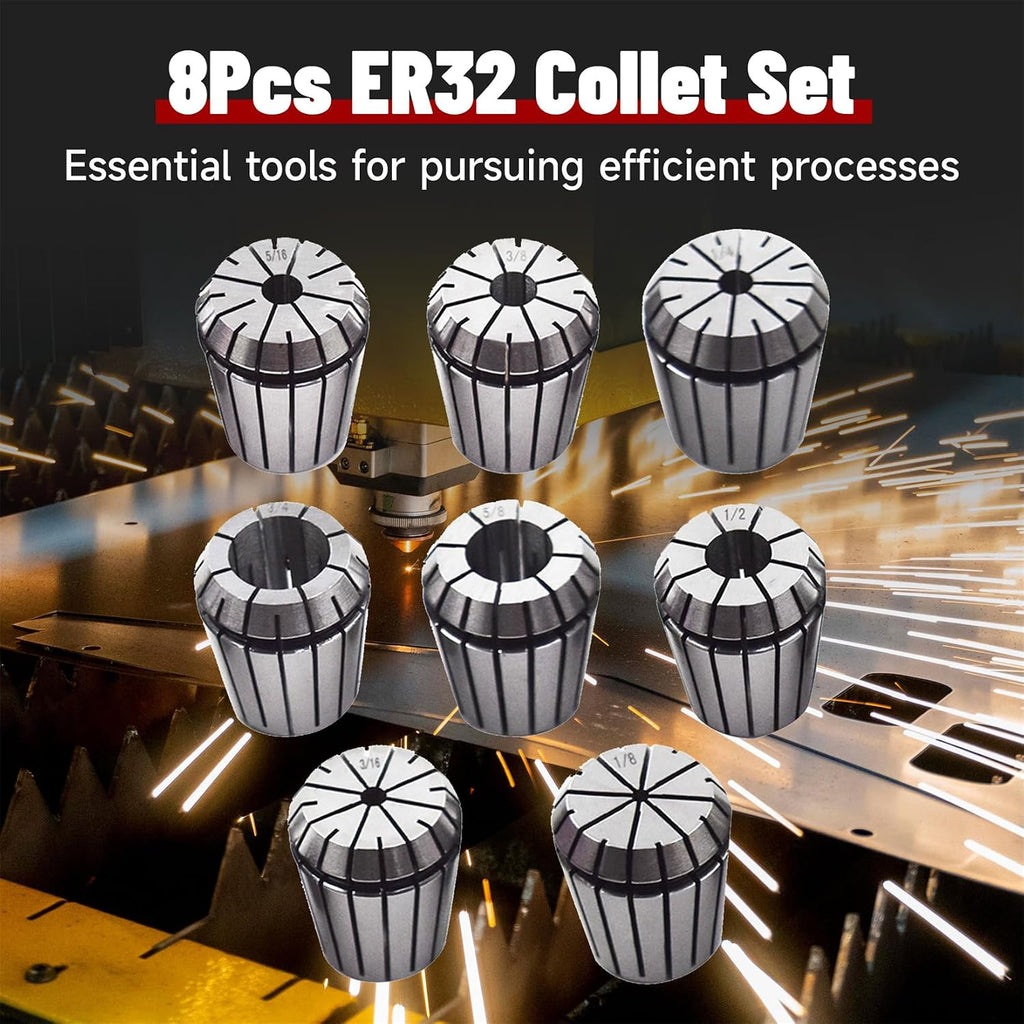 findmall 8Pcs 1/8-3/4 Inch ER32 Collet Set