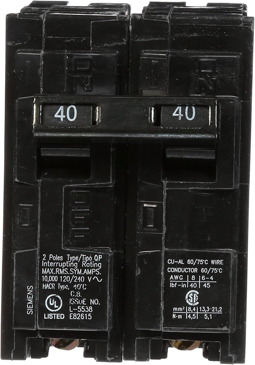Siemens 40-Amp Double Pole and 15-Amp Single Pole Type QP Circuit Breakers, Black