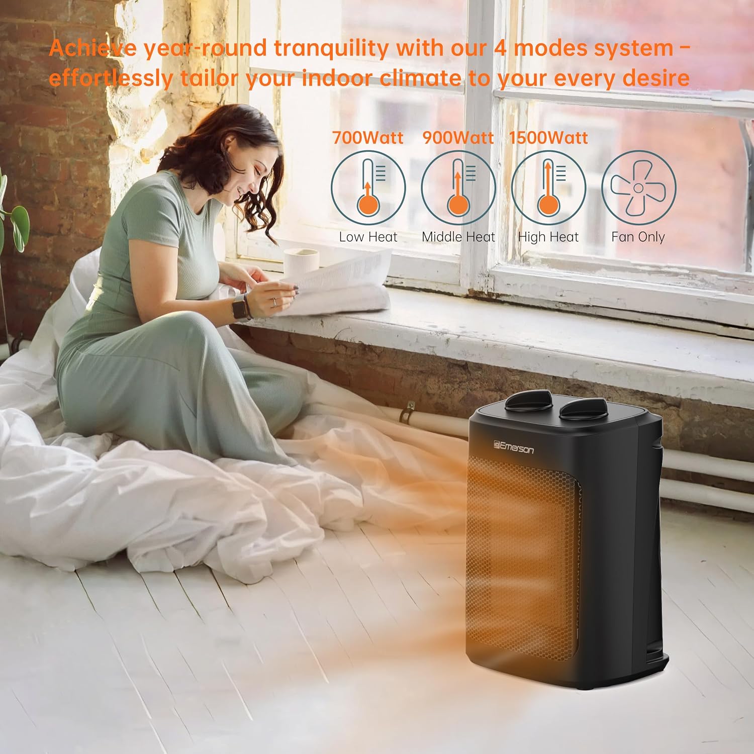 SH1501 1500W Electric Space Heater, Portable with 3 Level Thermostat, PTC Ceramic Fast Heating/Fan Modes, Indoor Use