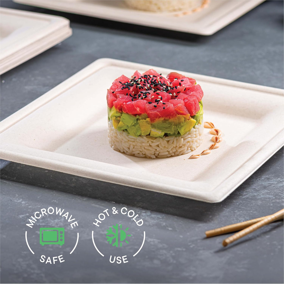 100% Compostable Square Paper Plates - 10 Inch [50-Pack] Heavy Duty