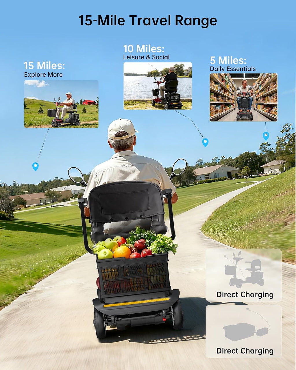 4 Wheel Mobility Scooter for Seniors & Adults, Foldable Portable Motorized Electric Scooters with Removable Battery