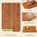 Wooden Cutting Boards for Kitchen Meal Prep & Serving - Bamboo Non Toxic Cutting Board Set with Deep Juice Groove
