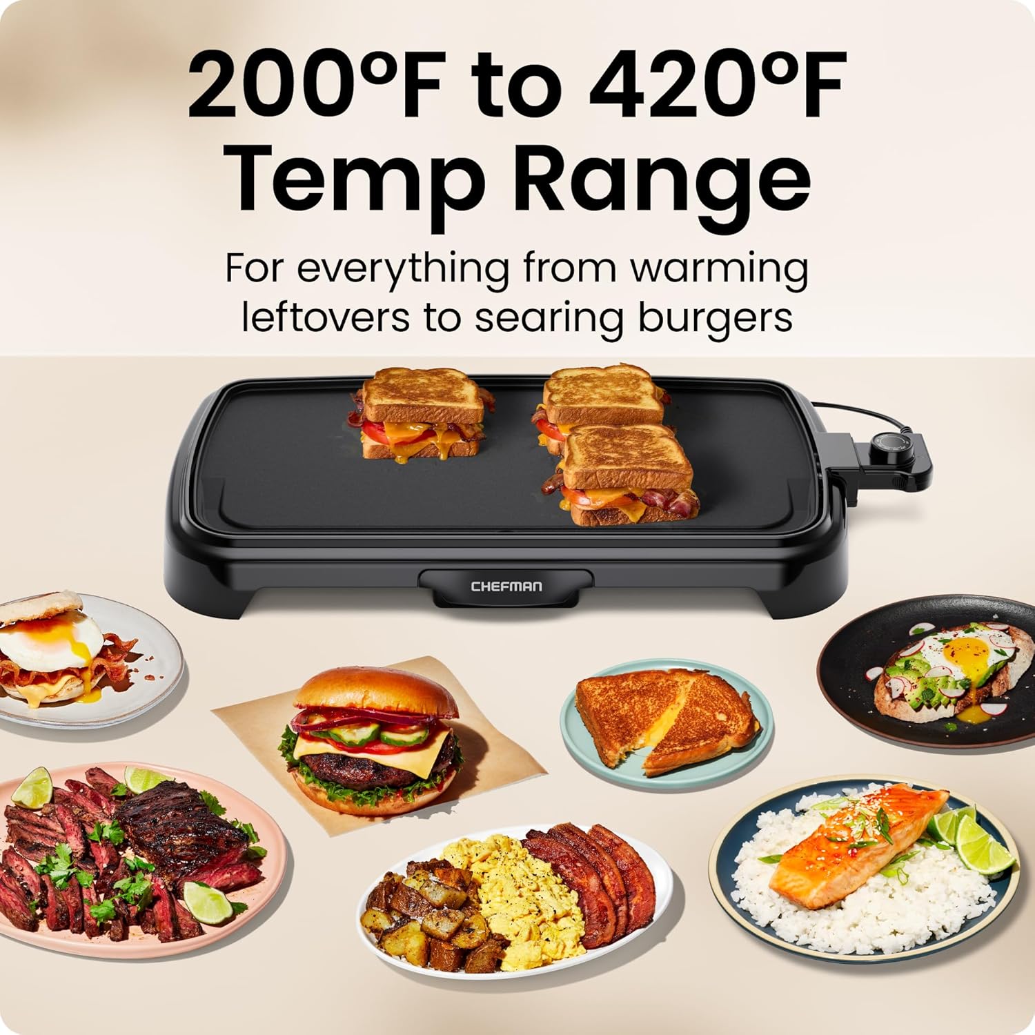 XL Electric Griddle with Removable Temperature Control, Immersible Flat Top Grill, Burger, Eggs, Pancake Griddle