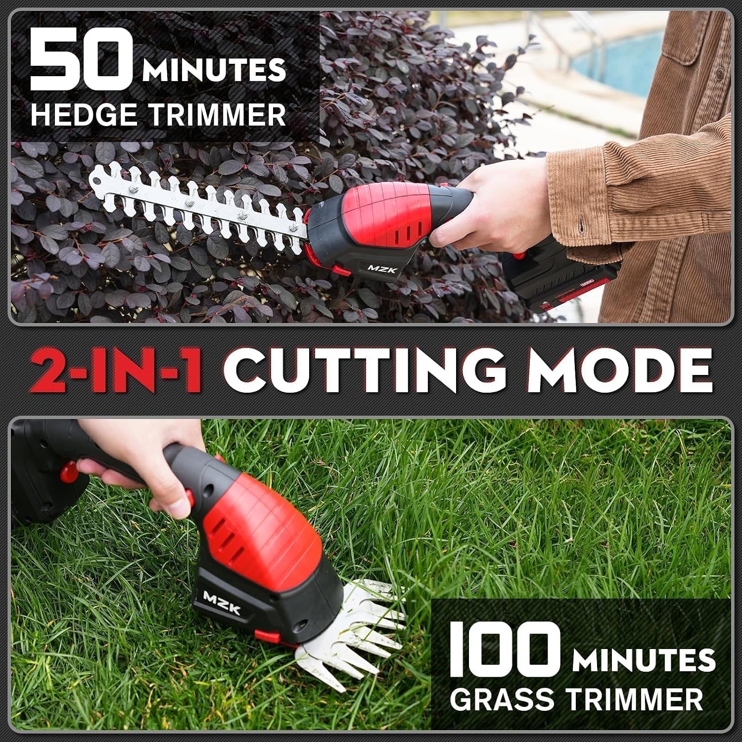 20V 2-in-1 Pole Hedge Trimmer & Grass Shear, 13-Foot Reach | Multi-angle cordless trimmer with extension pole for