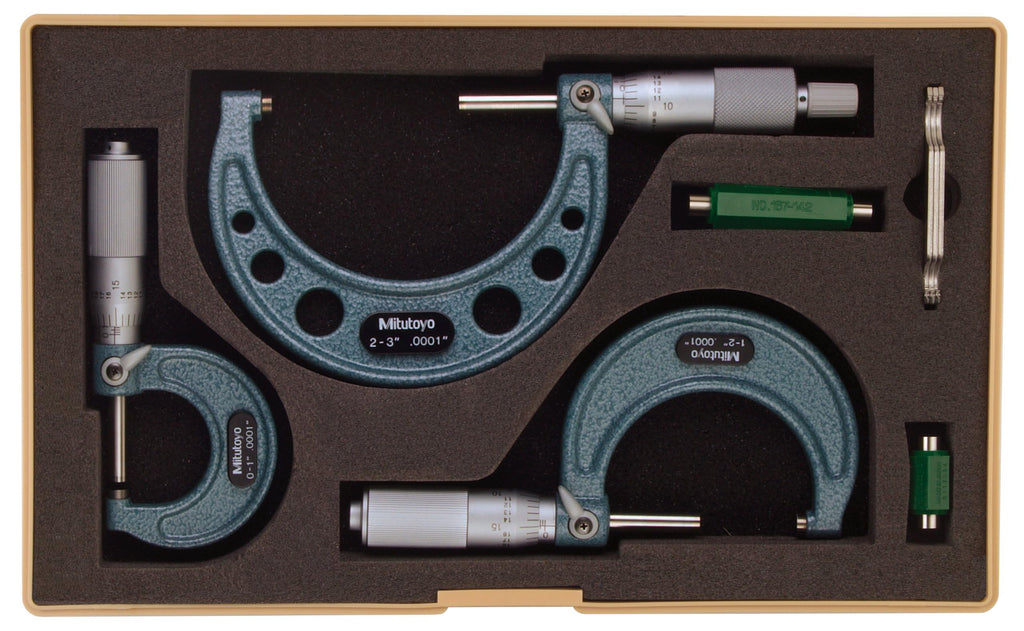 Mitutoyo 103-922, 0-3 X .0001 Outside Micrometer Set, with Standards