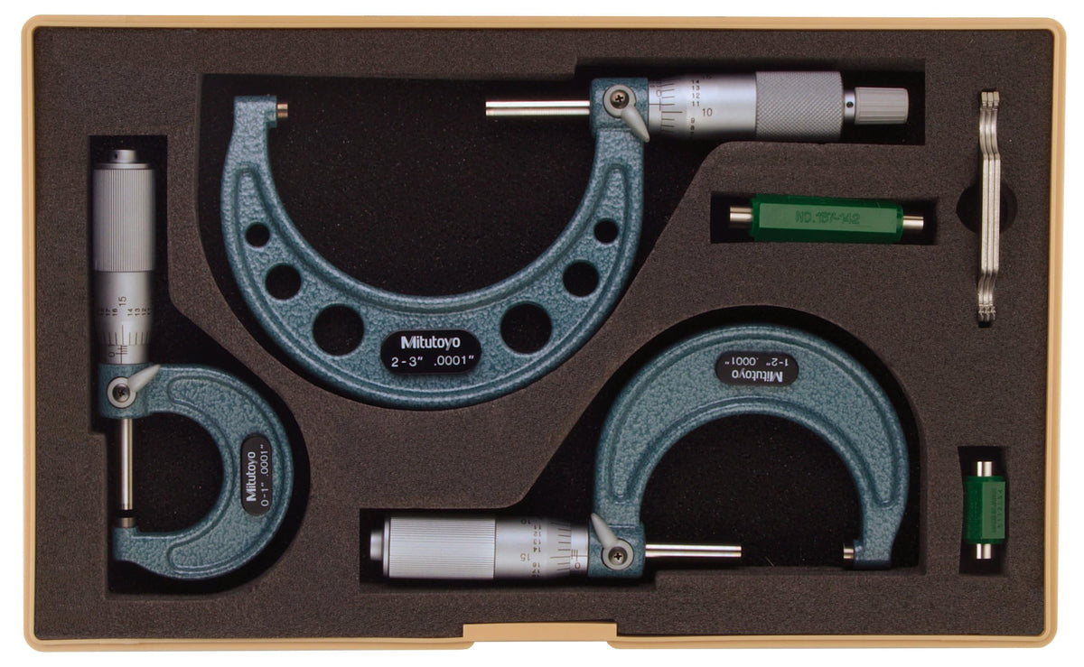 Mitutoyo 103-922, 0-3 X .0001 Outside Micrometer Set, with Standards