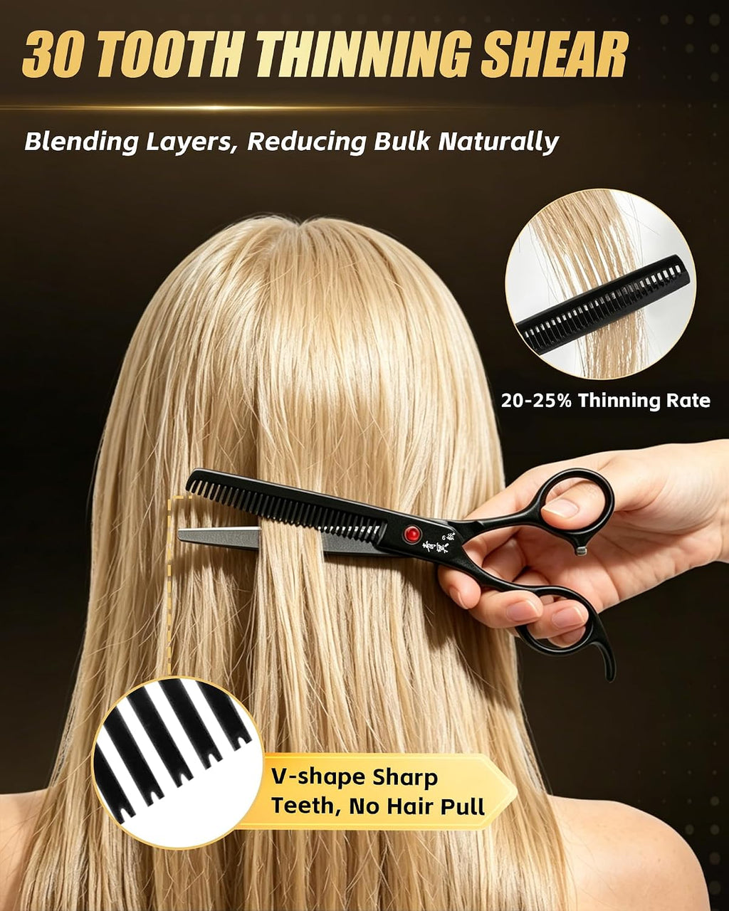 Hair Cutting Scissors Kit, 6.5" Barber Scissors Set (Black) | Professional Hair Shears, Japanese 440C Haircut