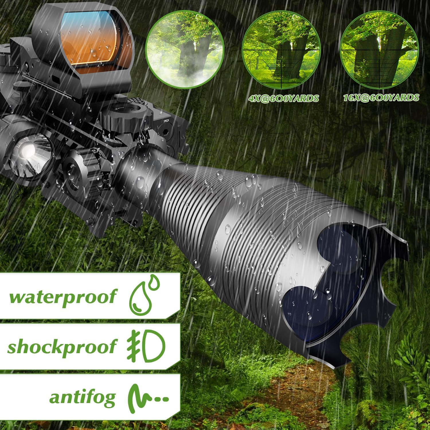 4-12/16x50EG Hunting Rifle Scope Tactical Red/Green Dual Illuminated Range Finder with Green/Red Laser 4 Models