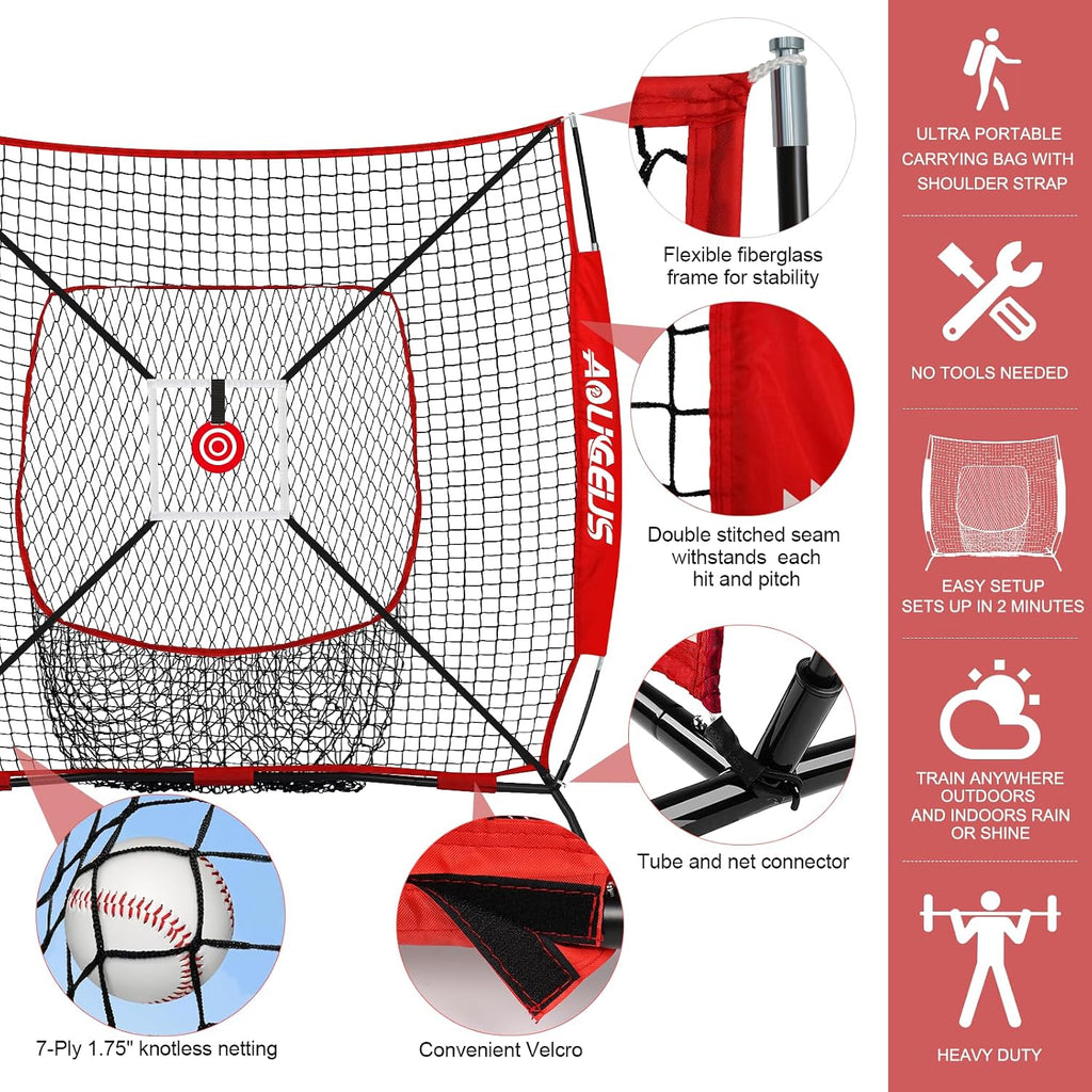 6'x6' Baseball Softball Pitching Net Practice Net,Batting Tee | Baseball Pitching Net with Batting Tee Strike Zone