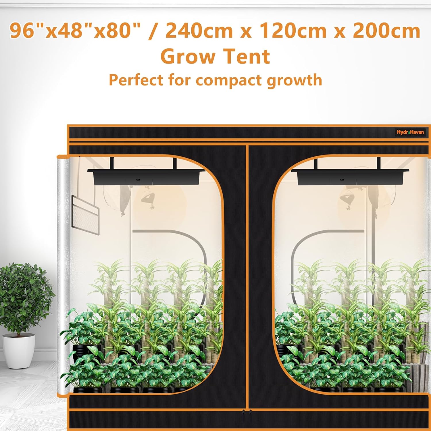 8x4 Grow Tent Kit (96"x48"x80") - Heavy-Duty 600D Diamond Mylar Lining, 98% Reflective, Viewing Window & Waterproof