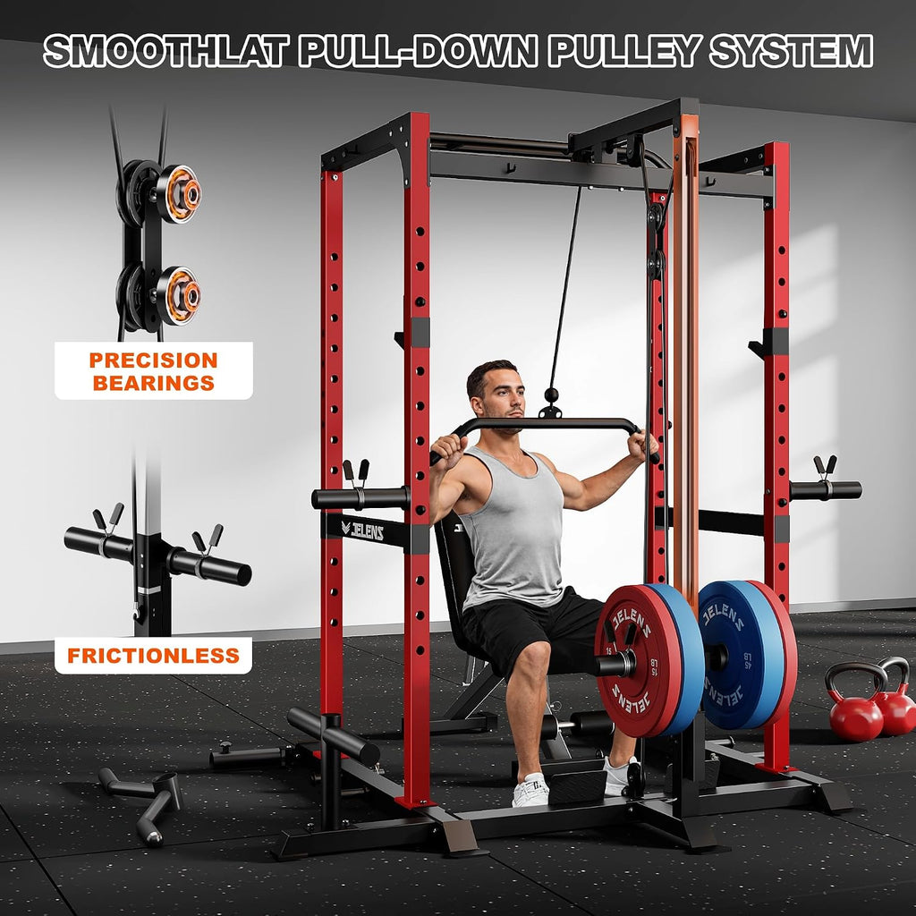 S21 Power Cage, Multi-Function Power Rack with Adjustable Cable Crossover System, 2000LBS Squat Rack for Home Gym