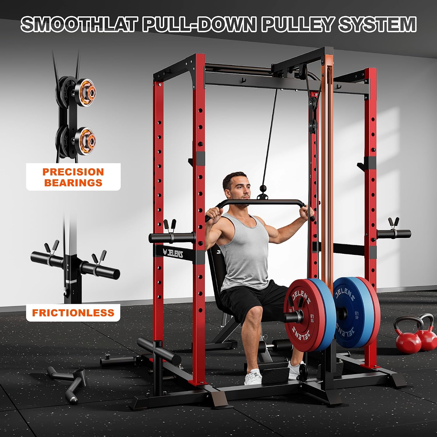 S21 Power Cage, Multi-Function Power Rack with Adjustable Cable Crossover System, 2000LBS Squat Rack for Home Gym
