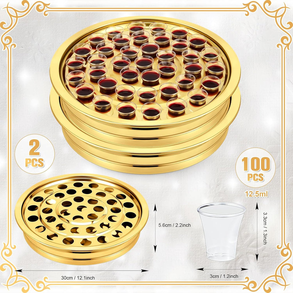 2 Pcs Communion Trays with Disposable Chalices for Church Supplies, Each 40 Holes Communion Supplies Set Stackable