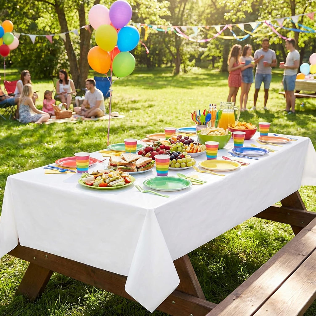 3 Pack Disposable White Rectangle Plastic Tablecloth, 70 x 120 Inch