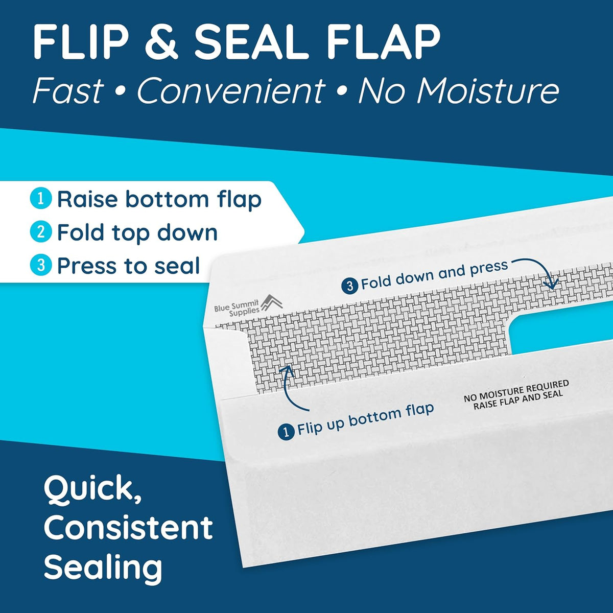 500#8 Double Window Security Envelopes, Flip & Seal