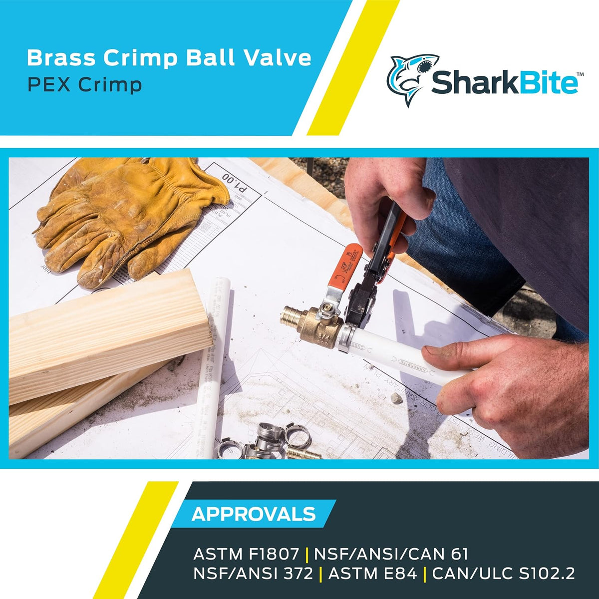 SharkBite 1/2 Inch Crimp Ball Valve, Brass Plumbing Fitting, PEX Pipe, PE-RT, 22461LFA